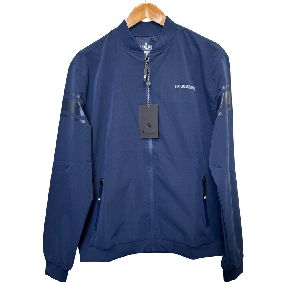 Rawgear Mens Bomber Jacket Small Navy Blue Full Zip Windbreaker Athleisure Gym